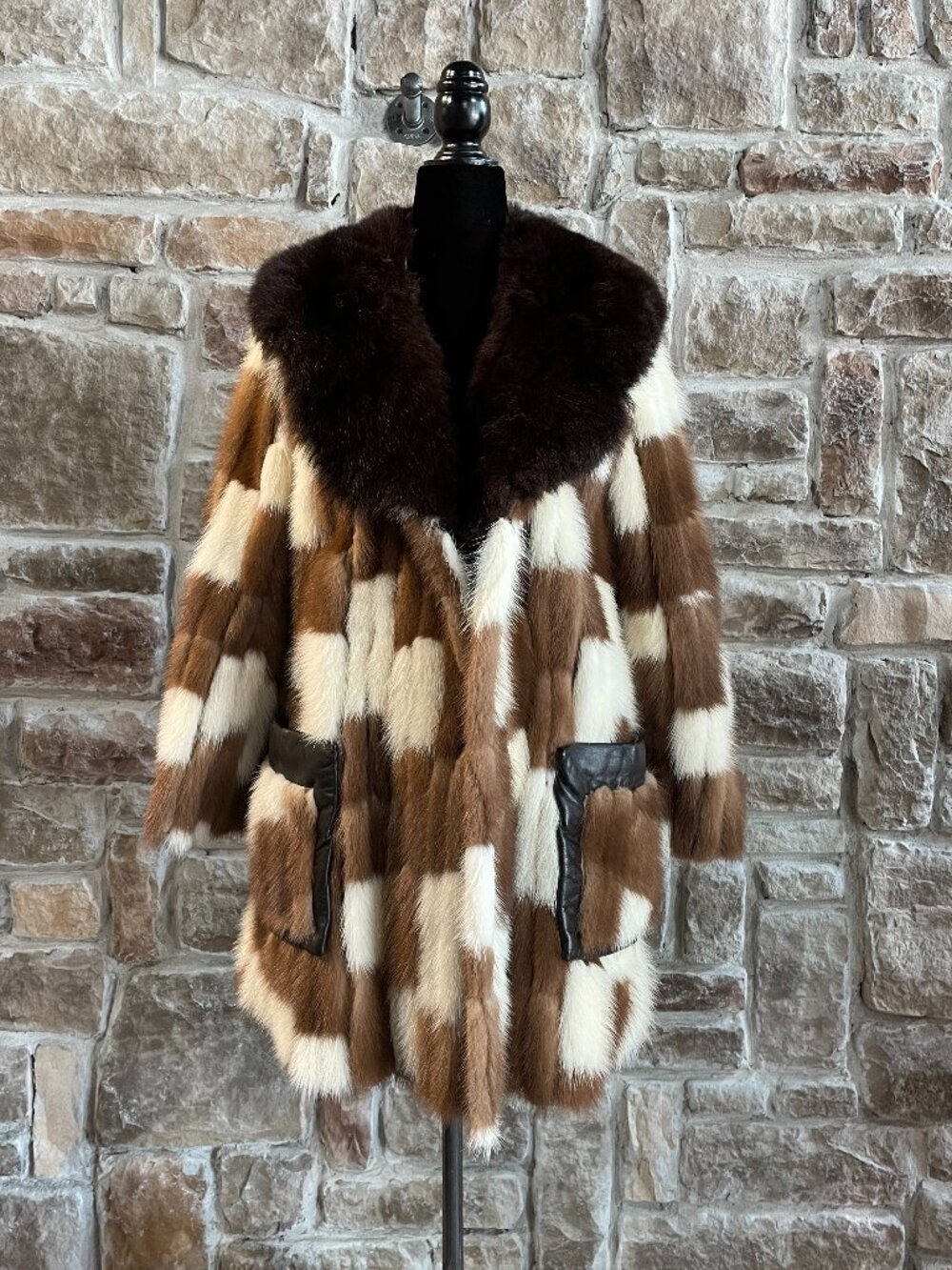 70's Style Vintage Genuine Mink and Possum Fur Coat, Medium